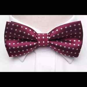 Mens Bowtie Burgundy White Polkadot Bow Tie